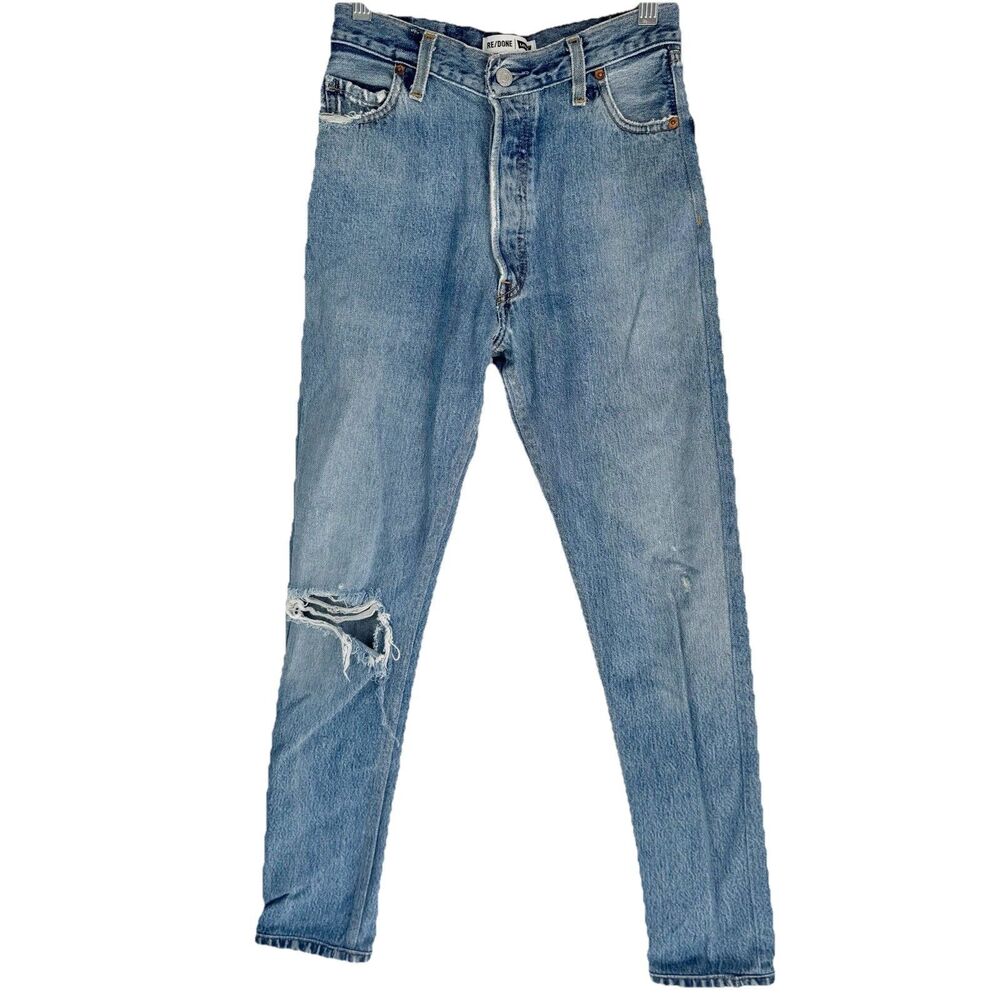 LEVI'S Re/Done Straight Leg 5 Pocket Button Fly Denim Jeans Women Size 24 Cotton